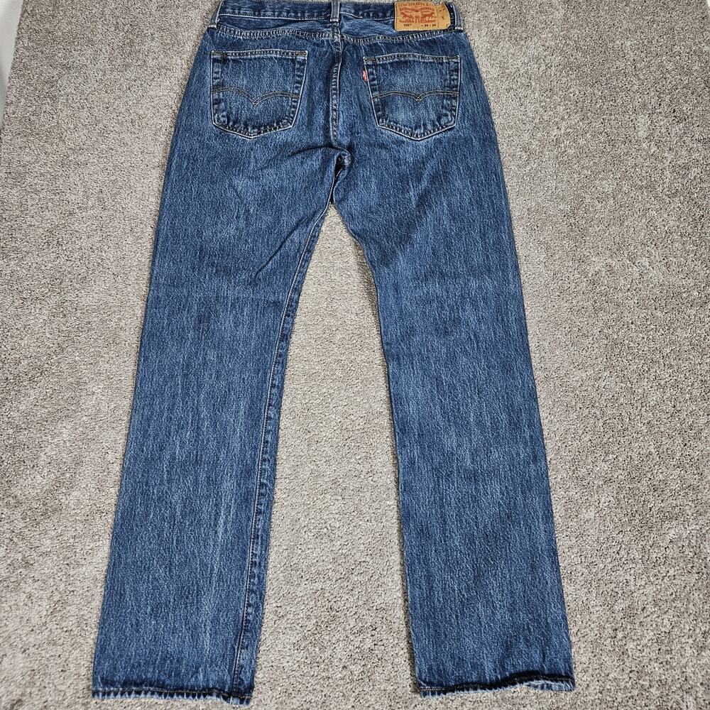 Levis 501 Jeans Men 34X34 (Fit 32X32.5) Blue Denim Straight Leg Button Fly - Picture 2 of 11